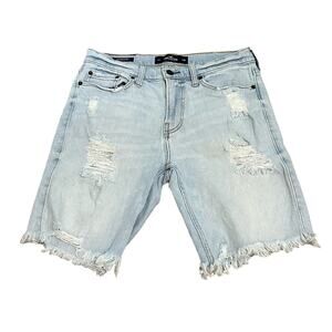 Hollister Slim Denim Shorts Raw Hem Distress Size W30 light wash
